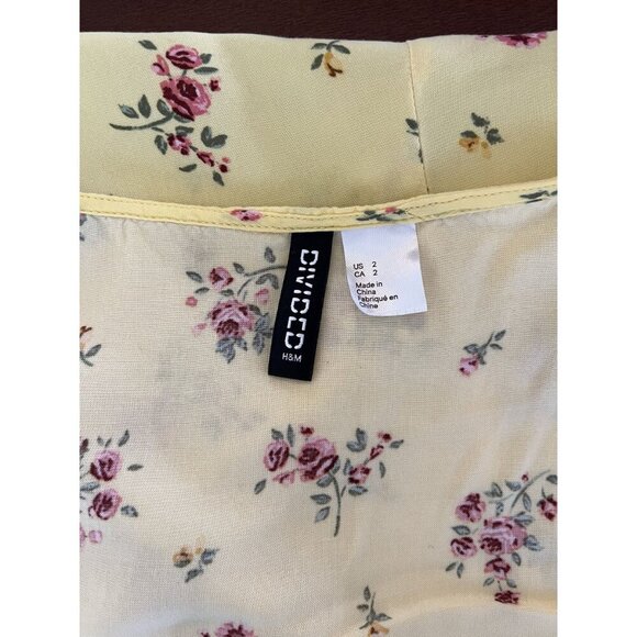 H&M Divided Yellow Floral Creped Mini Dress Cottagecore XS 2 - Picture 6 of 8